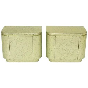 Champagne Gilt and Flecked Radius Edge Nightstands - a Pair