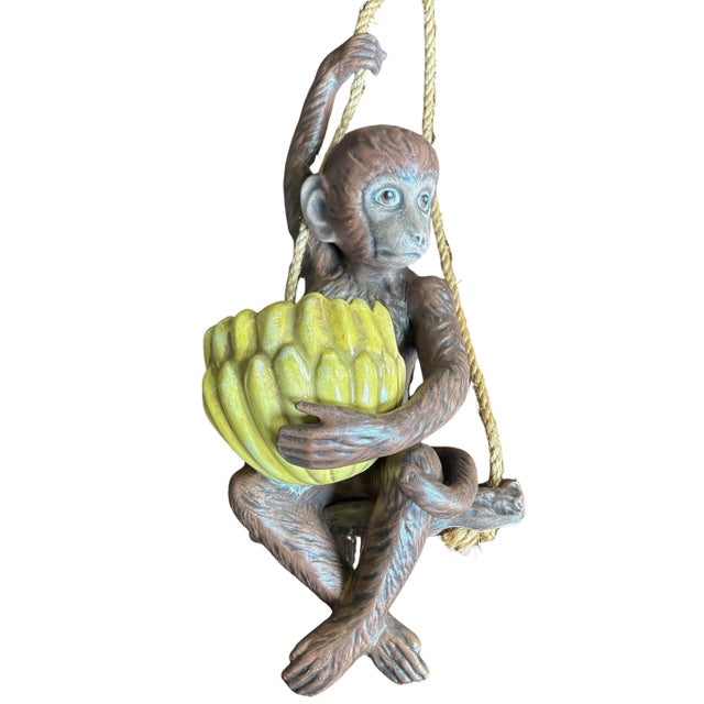 Hanging Planter Swinging Monkey With Banana Bowl “Porch Monkey” Vintage 1970s For Sale In Dallas - Image 6 of 11