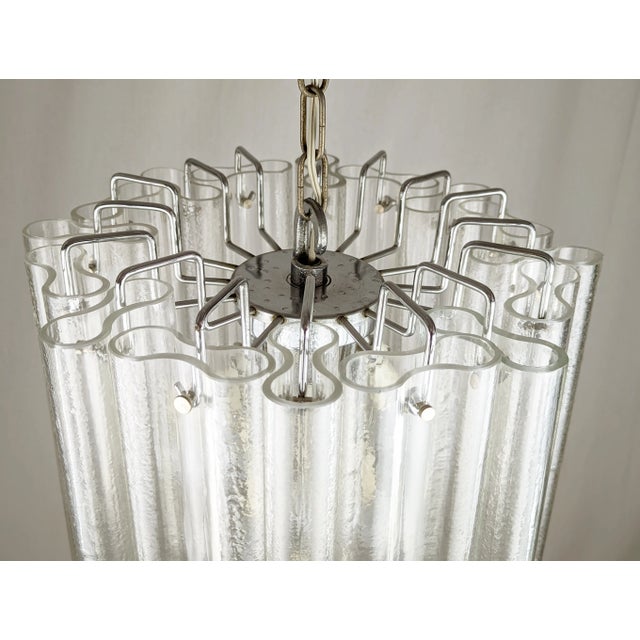 Italian Hanging Lamp in Clear Molded Glass and Chrome Plated Metal, 1970s For Sale - Image 4 of 13
