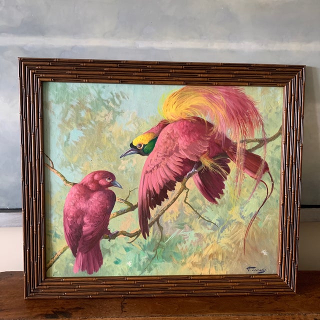 Wood Signed Birds of Paradise Oil Painting For Sale - Image 7 of 7