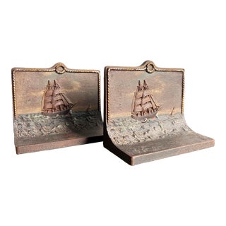 Antique Bradley & Hubbard Nautical Sailing Ship Bookends - a Pair For Sale