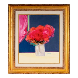 Post Modern Oil Painting "Bouquet Au Mirroir", Claude Hemeret (1929 -) For Sale