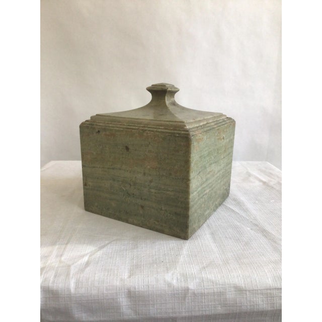 1940s Square Green Marble Box With Sculpted Lid For Sale - Image 4 of 11