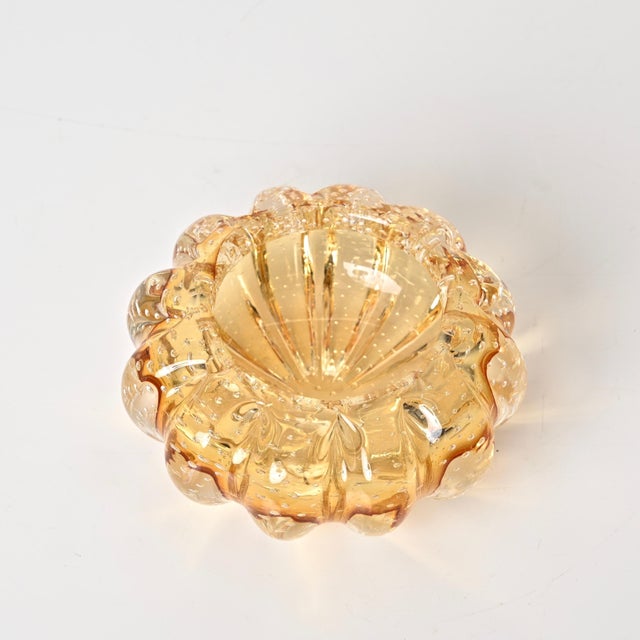Amber Murano Bullicante Glass Ashtray from Barrovier, Italy, 1960s For Sale - Image 13 of 17