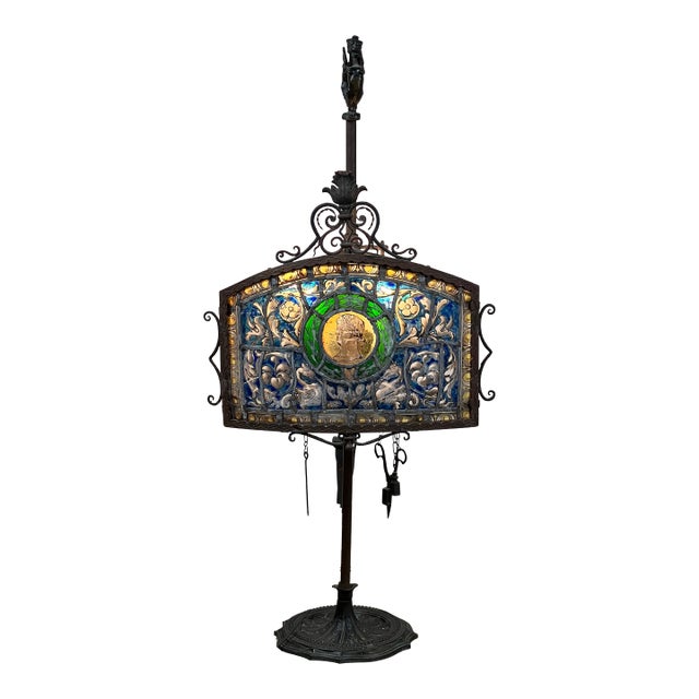 Antique Five Burner Lucerne Whale Oil Lamp With Napoleon I Fireplace Screen Shade For Sale