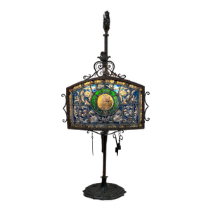 Antique Five Burner Lucerne Whale Oil Lamp With Napoleon I Fireplace Screen Shade