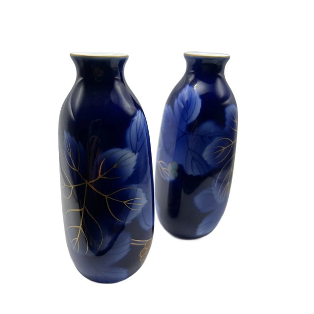 Ceramic Fukagawa Seijji Cobalt Blue Sake Bottles For Sale - Image 7 of 11