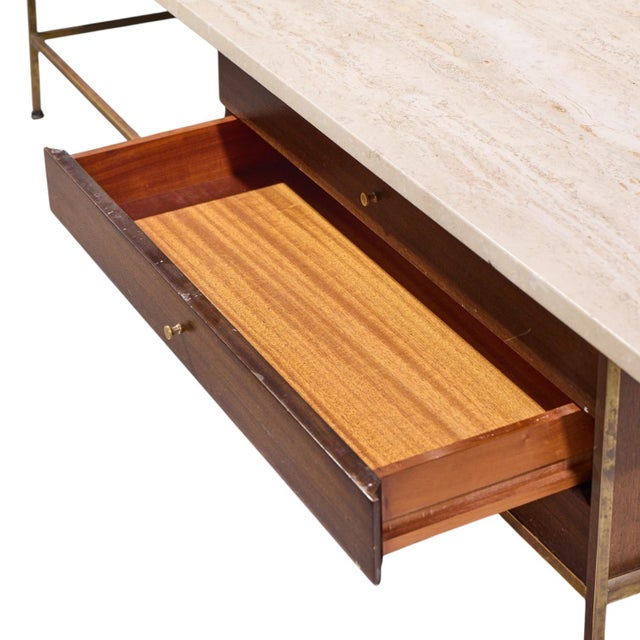 Paul McCobb for Calvin Mid Century Travertine and Brass Coffee Table For Sale In Chicago - Image 6 of 9