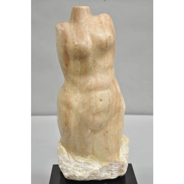 Modern Late 20th Century Morton Gaffin Female Nude Bust Modernist Carved Peach Alabaster Sculpture For Sale - Image 3 of 12