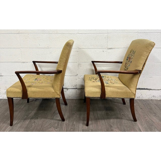Vintage Mid Century Modern MCM Needlepoint Armchairs - Pair For Sale - Image 11 of 13