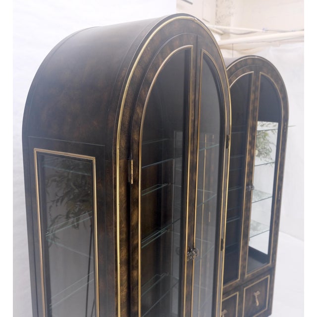 Pair of Burl Wood Dark Olive Green Dome Shape Vitrine Cabinets Mastercraft MINT For Sale - Image 9 of 18