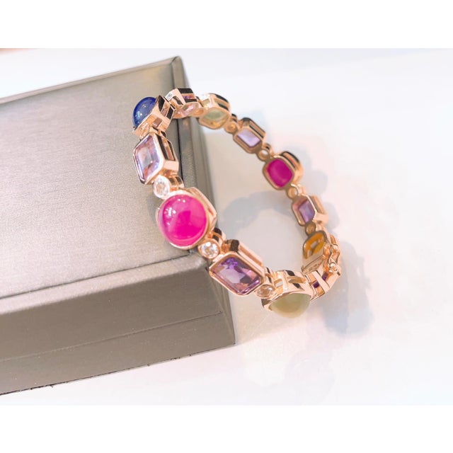 Bochic “Capri” Vintage Ruby, Amethyst & Sapphire Bangle - 18K Gold & silver For Sale - Image 13 of 18