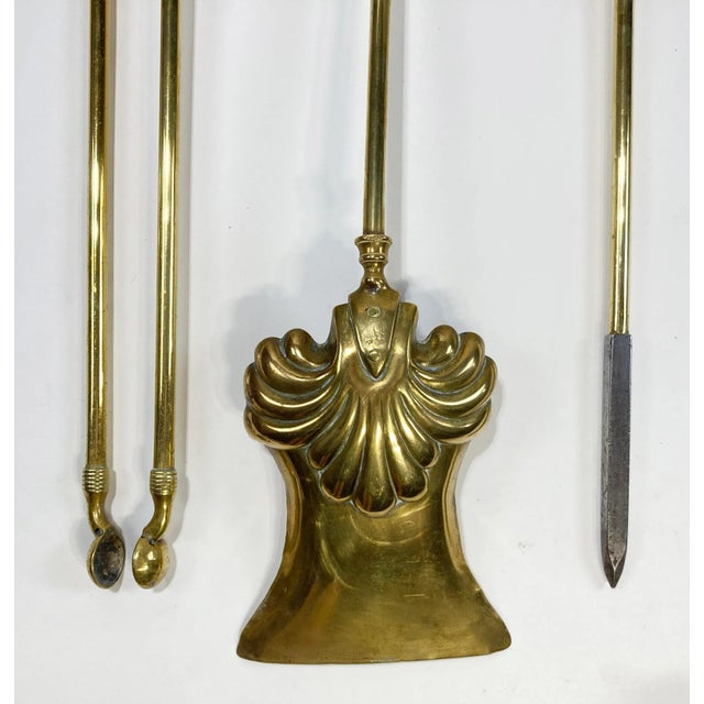 Brass Vintage Brass Wall Mount Fireplace Tools, S/3 For Sale - Image 8 of 9
