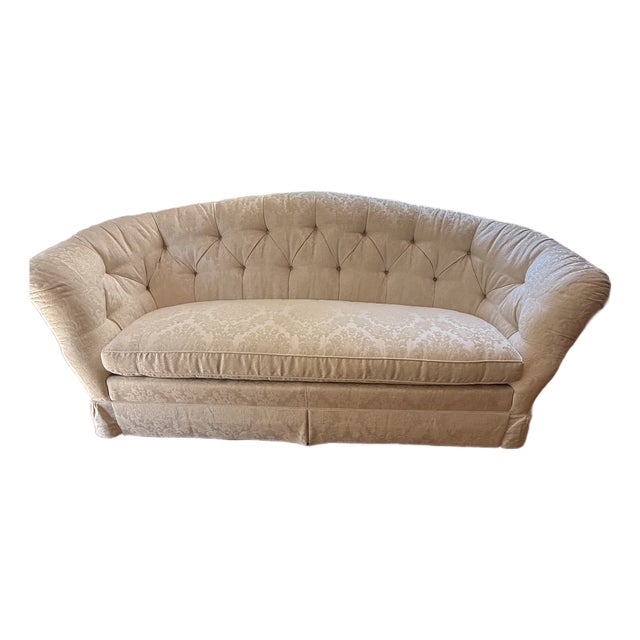 Baker Hollywood Regency Suite C1990: Tufted Chesterfield Sofa, Tufted Barrel Club Chair, Rolled-Arm Club Chair For Sale