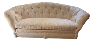 Baker Hollywood Regency Suite C1990: Tufted Chesterfield Sofa, Tufted Barrel Club Chair, Rolled-Arm Club Chair