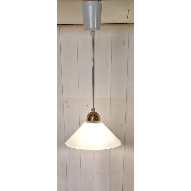 Metal Vintage Ceiling Lamp with Matte Ribbed Glass Shade on Brass Bracket, 1970s For Sale - Image 7 of 7