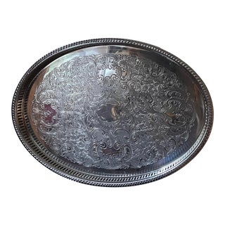 Mid 20th Century Silverplatelad Large Oval Buttler Tray, Vintage For Sale