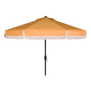 Milan Fringe 9ft Crank Outdoor Auto Tilt Umbrella, Yellow For Sale
