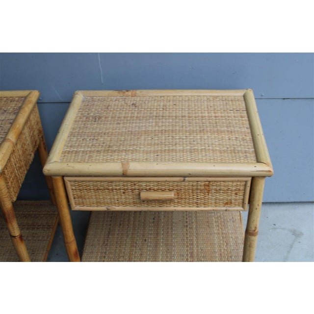 Italian Bamboo Nightstands with Drawers and Shelves, 1970s, Set of 2 For Sale - Image 3 of 8