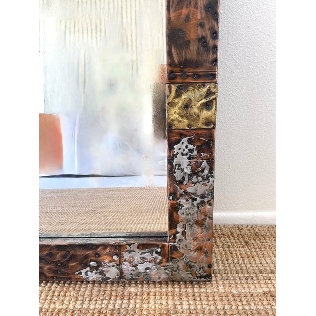 Vintage 1970s Paul Evans Brutal Metal Patchwork Wall Mirror For Sale - Image 13 of 15