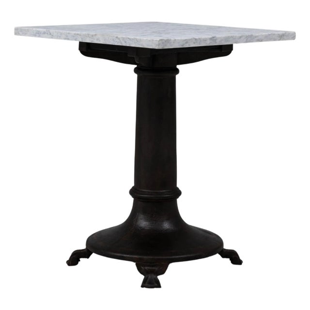 20th Century Belgian Cast Iron Bistro Table With White Marble Top For Sale