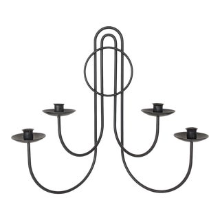 Vintage Art Deco Revival Black Metal Wall Sconce Candle Holder For Sale