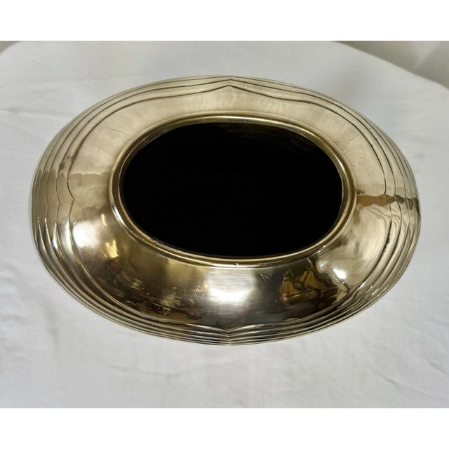 Metal Vintage Art Deco Style Embossed Polished Brass Vase For Sale - Image 7 of 8