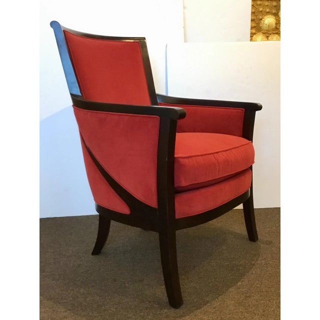 Stylish Transitional Hickory Chair Red Beck Lounge Chair, black wood frame, red upholstery weight designer fabric,...