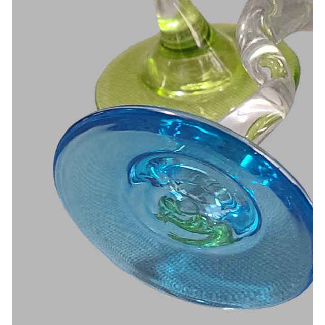 Late 20th Century Vintage Colorful Candy Bases Zic-Zac Stem Martini Glasses- Set of 4 For Sale - Image 5 of 7