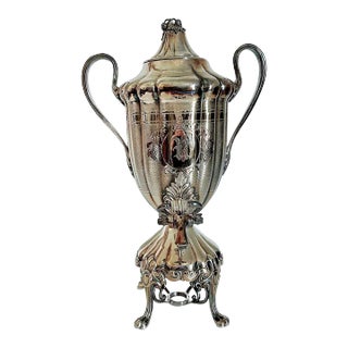 Antique Meriden Britannia Silver Plate Samovar Urn - Monogram R - Tea Pot For Sale