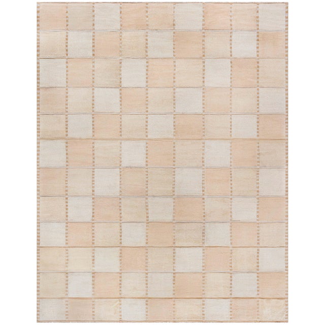 "Carre" Modern Grid Beige And Pale Sand Oversized Rug by Doris Leslie Blau For Sale