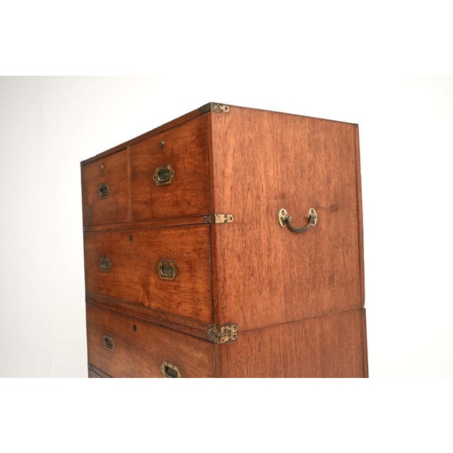 Antique Military Campaign Chest of Drawers in Teak, 1840 For Sale - Image 13 of 15