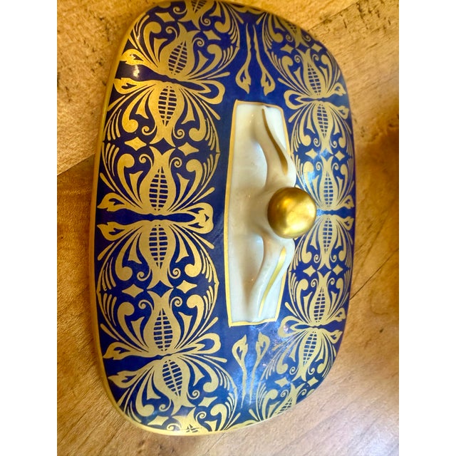 Mid 20th Century German Porzellanmanufaktur Martinroda "Echt Kobalt" Covered Dish For Sale - Image 4 of 6