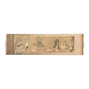 Chinese Calligraphy Ink Writing People Scenery Scroll Painting Wall Art