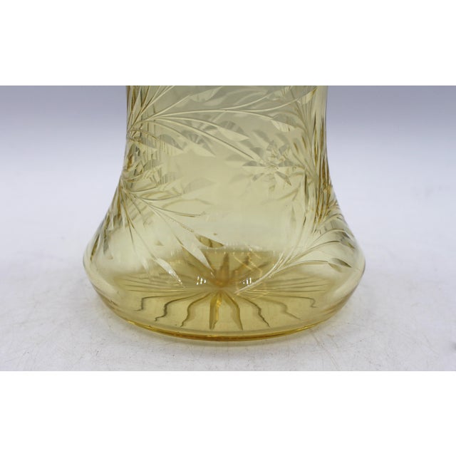 Circa 1890-1910 Likely American Hand Cut Vaseline Glass Vase For Sale - Image 4 of 6