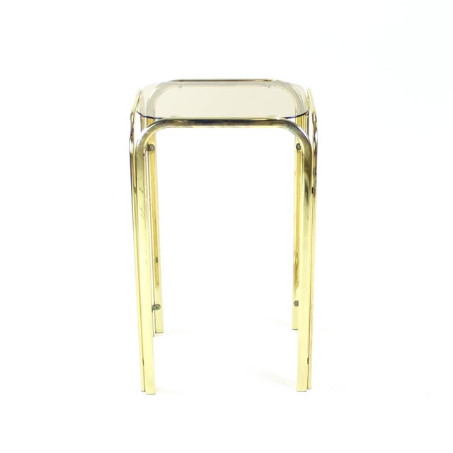 Gold High Side Table in Metal with Glass Top, Former Czechoslovakia, 1970s For Sale - Image 8 of 9