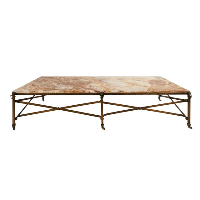 1950s Schumacher French Algerian Onyx & Brass Coffee Table, 73.25" X 32.25" For Sale In New York - Image 6 of 6