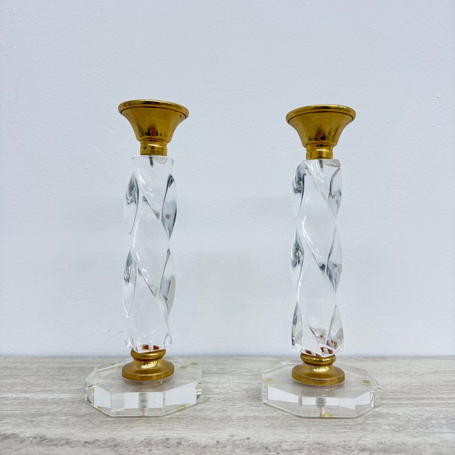 Metal Twisted Acrylic Glass Candleholders, 1970s, Set of 2 For Sale - Image 7 of 12