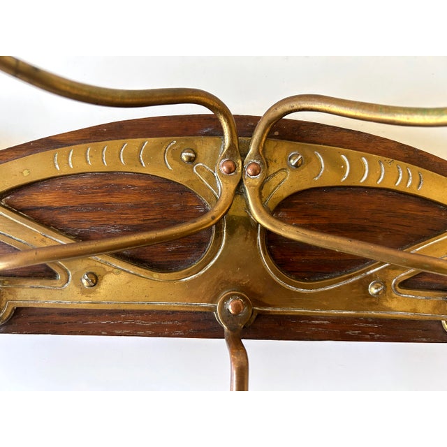 Art Nouveau Brass and Wood Coat Rack or Hanger, Germany, 1900s For Sale - Image 11 of 18