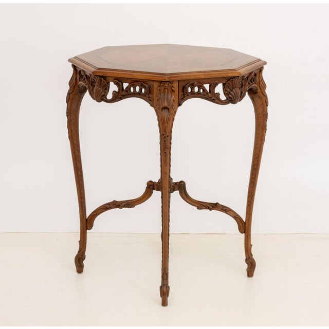 Brown Louis XVI Style Octagonal Walnut Occasional Table For Sale - Image 8 of 8