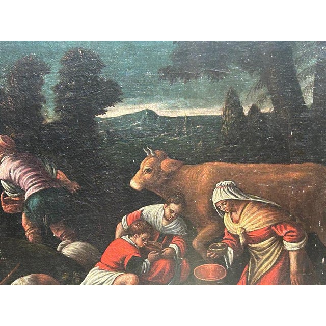 Circle of Bassano School, Figurative Composition, Oil Painting on Canvas, Set of 2 For Sale - Image 8 of 11