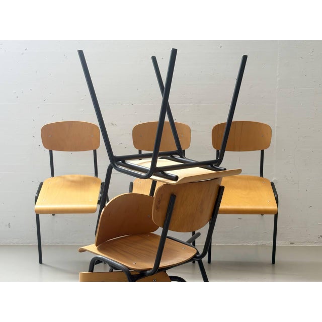 Wood Stackable Studio Chair with Black Lacquered Steel Frame, 1990s For Sale - Image 7 of 17