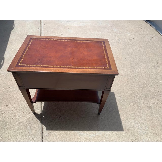 Vintage Mahogany End Table With Leather and Gold Inserts Chairish