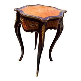 Louis XV Marquetry Side Table, Gilt Bronze Accents, Cabriole Legs Accent Table For Sale