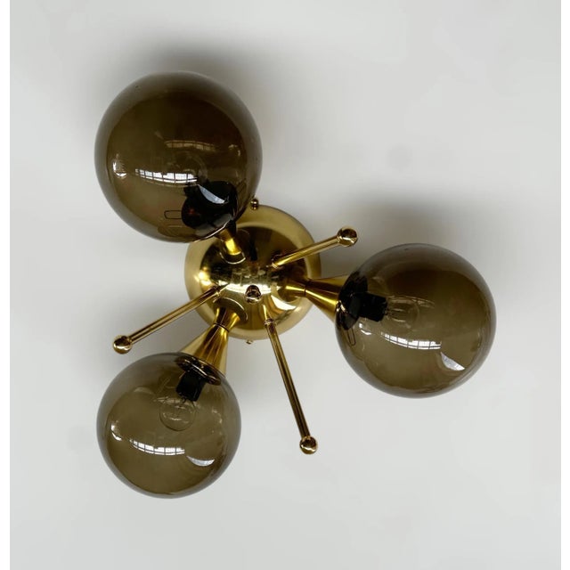 Fabio Ltd Trifoglio Polished Brass Smoky Globe Flush Mount by Fabio LTD For Sale - Image 4 of 9