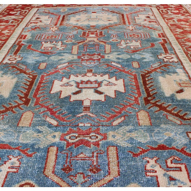 Red, Blue, and Ivory Antique Persian Malayer Rug With Blossom Design 4' X 6'9 For Sale - Image 9 of 10