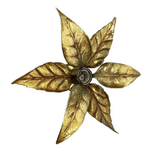 Brutalist Beligan Brass Metal Wall Ceiling Light by Willy Daro Belgium, 1970s For Sale