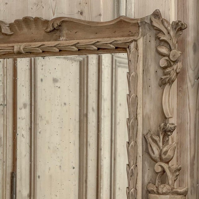 Ecru Antique Italian Hand-Carved Mirror in Stripped Walnut For Sale - Image 8 of 14