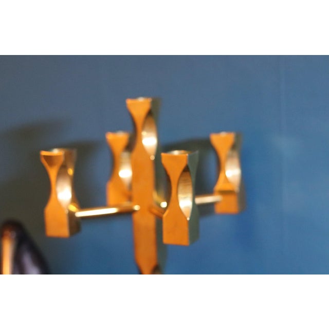 Mid-Century Modern Swedish Brass Five-Arm Candelabra by Lars Åkesson for Vallonmässing For Sale - Image 3 of 11