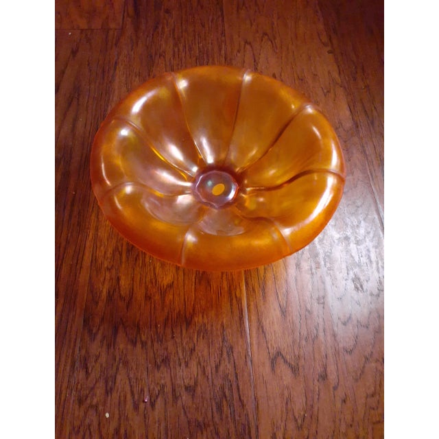 1970s Fenton Iridiscent Orange Stretch Glass Pedestal Console Bowl For Sale - Image 9 of 9